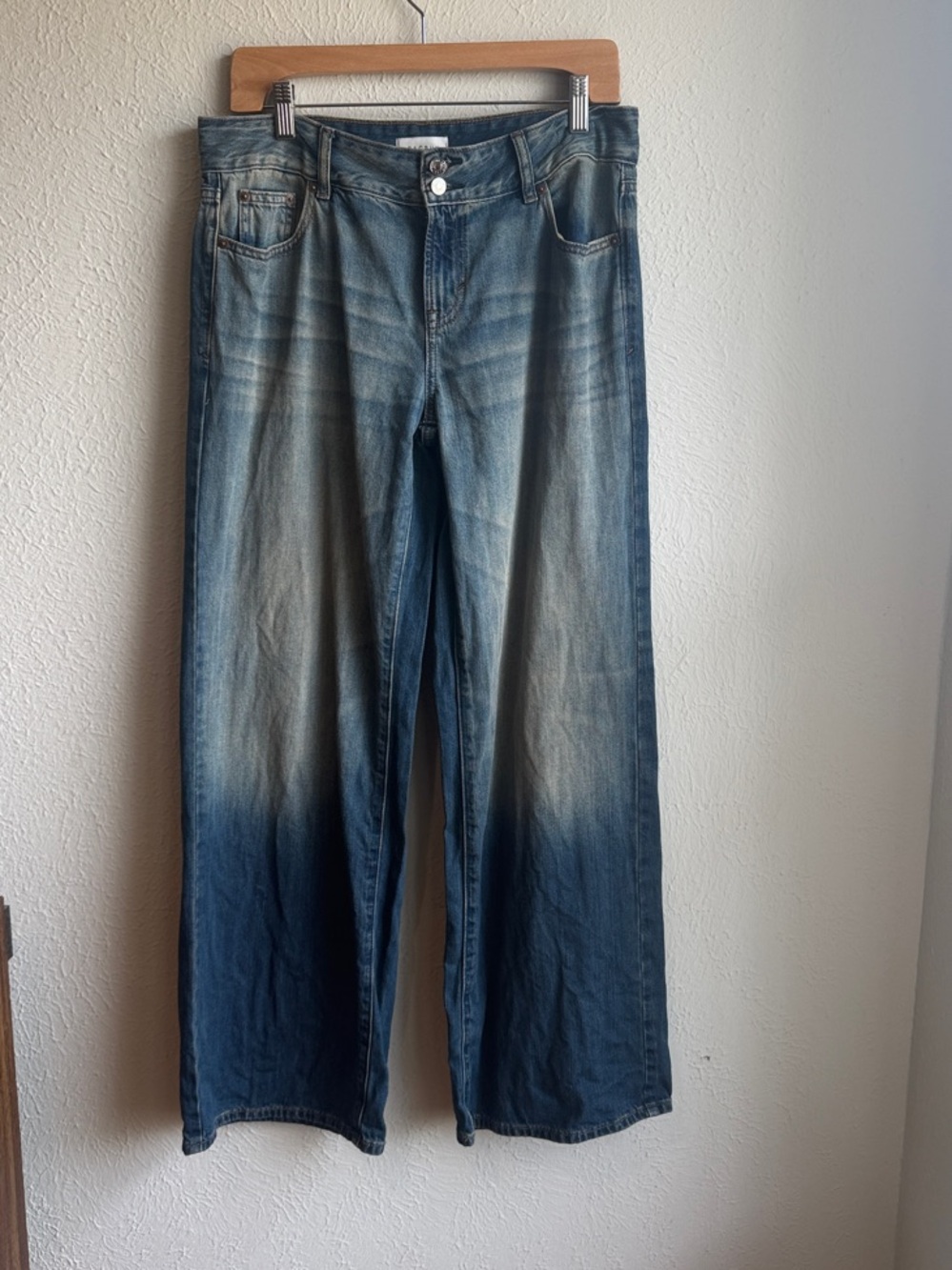 Pacsun Casey Low Rise Baggy Jeans Button Pocket Dark Blue Tinted